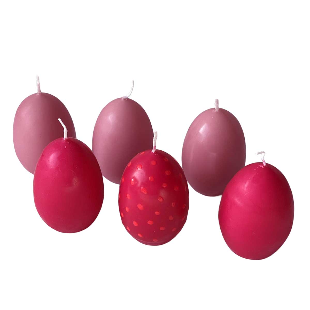 6 Ostereierkerzen in Rosé- und Beerentönen – dekorative Kerzen in Ei-Form für Osterdekoration, Frühlingsdeko oder als Geschenkidee.