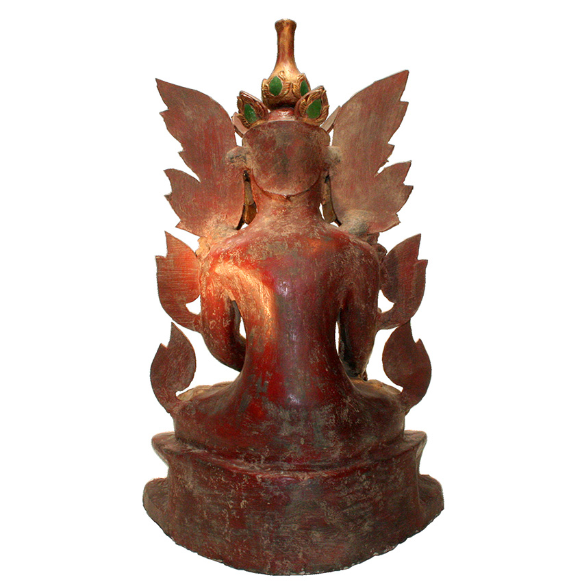 Eine Rarität - alter burmesischer Königsbuddha aus roter  Lacquerware mit buntem Glasmosaik