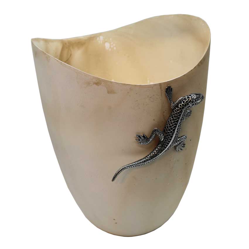 Hohe Vase Lizard - Stylische Schalen aus Mangoholz / beige