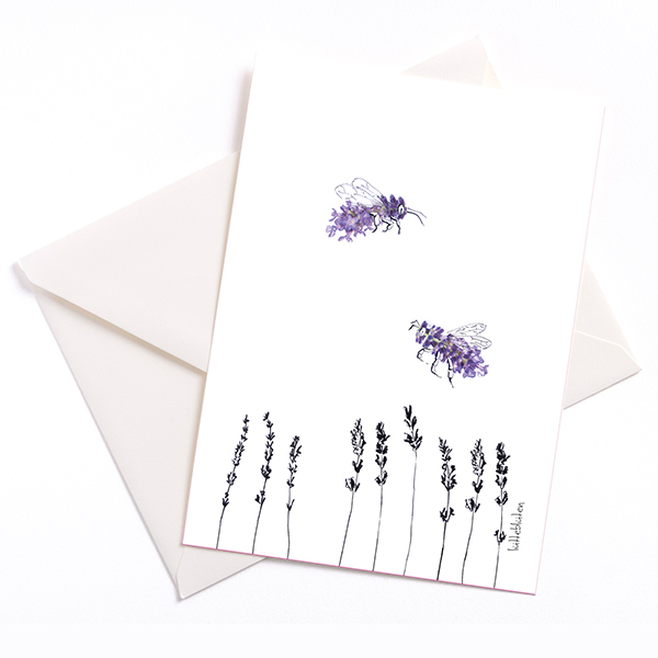 Grußkarte / Kunstkarte "Lavendelbienen" von Lütteblüten