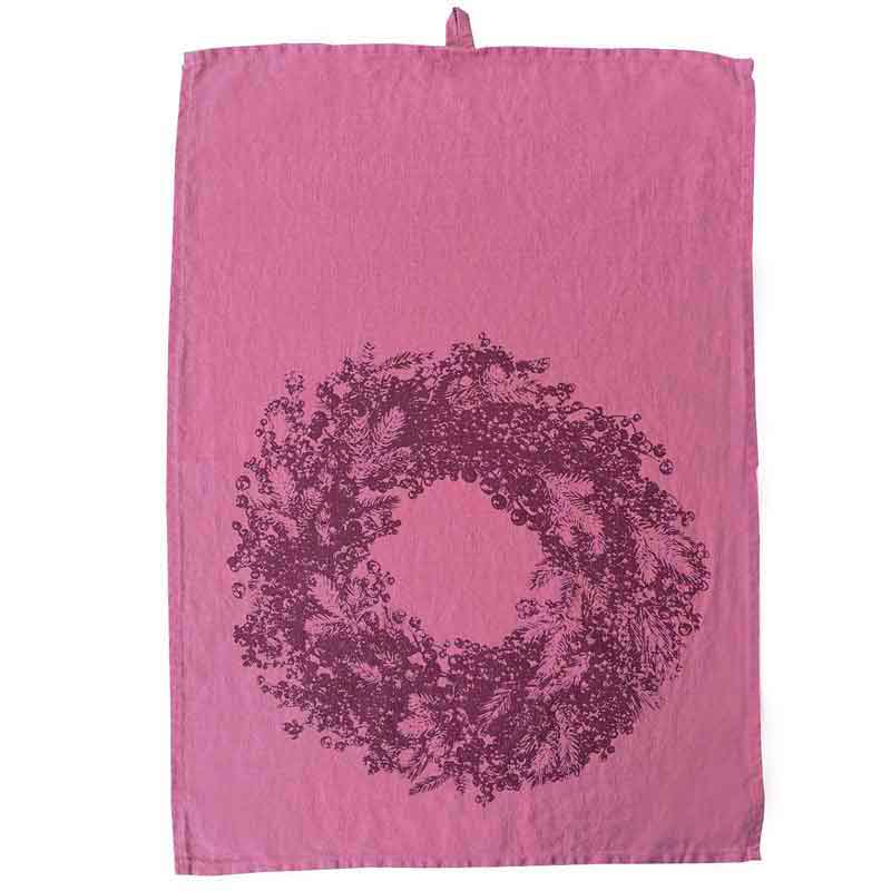 "Kranz  - Farbe Erika" - Geschirrtuch aus Leinen von Frohstoff