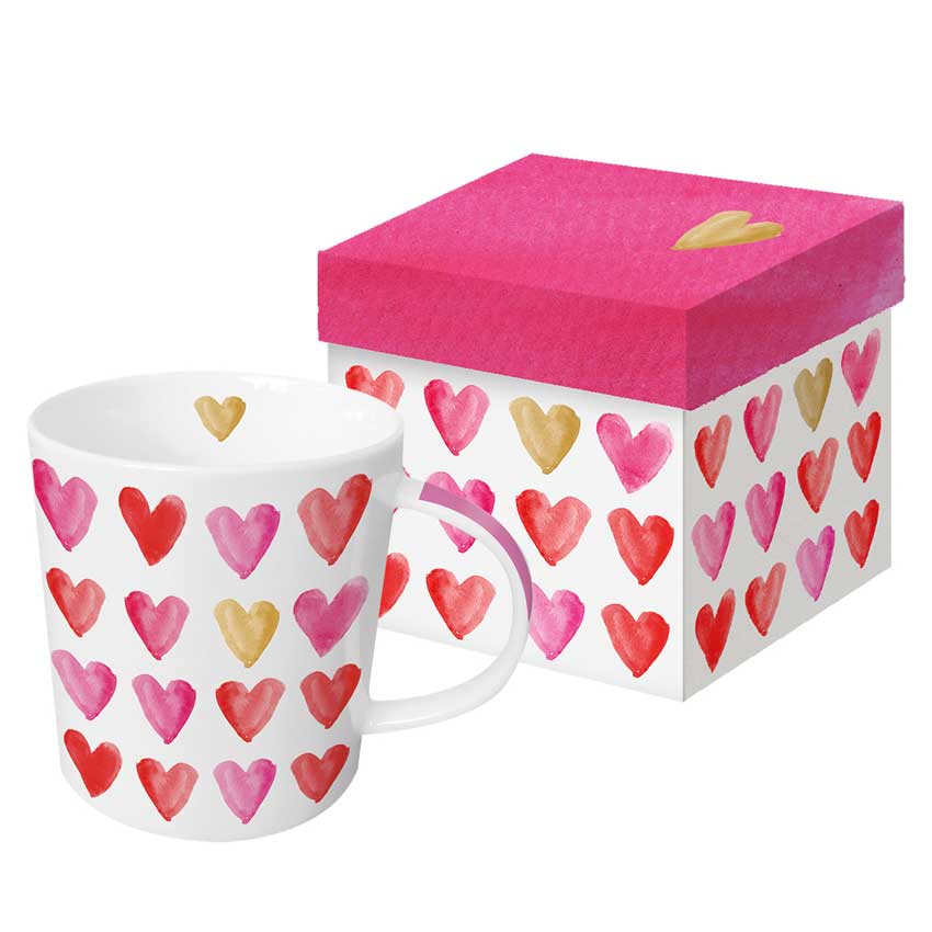"Aquarell Hearts real gold" -  Trend Mug und Geschenkebox von PPD