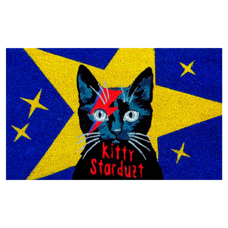 Bunte Kokosfußmatte „Kitty Stardust“ von Gift Company – originelle Katzen-Motiv-Fußmatte in Blau, Gelb und Rot mit Sternen, ideal für stylische Eingangsbereiche.