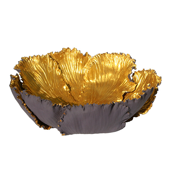 Tulpenschale aus Keramik - Farbe lila - gold