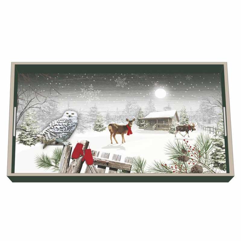 "Wintry Homestead" / Wooden Lacquer Tray - Tablett von PPD