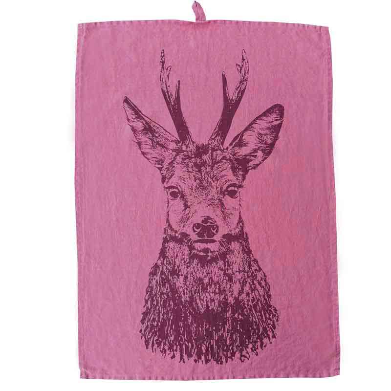 "Rehbock  - Farbe Rote Beete" - Geschirrtuch aus Leinen von Frohstoff