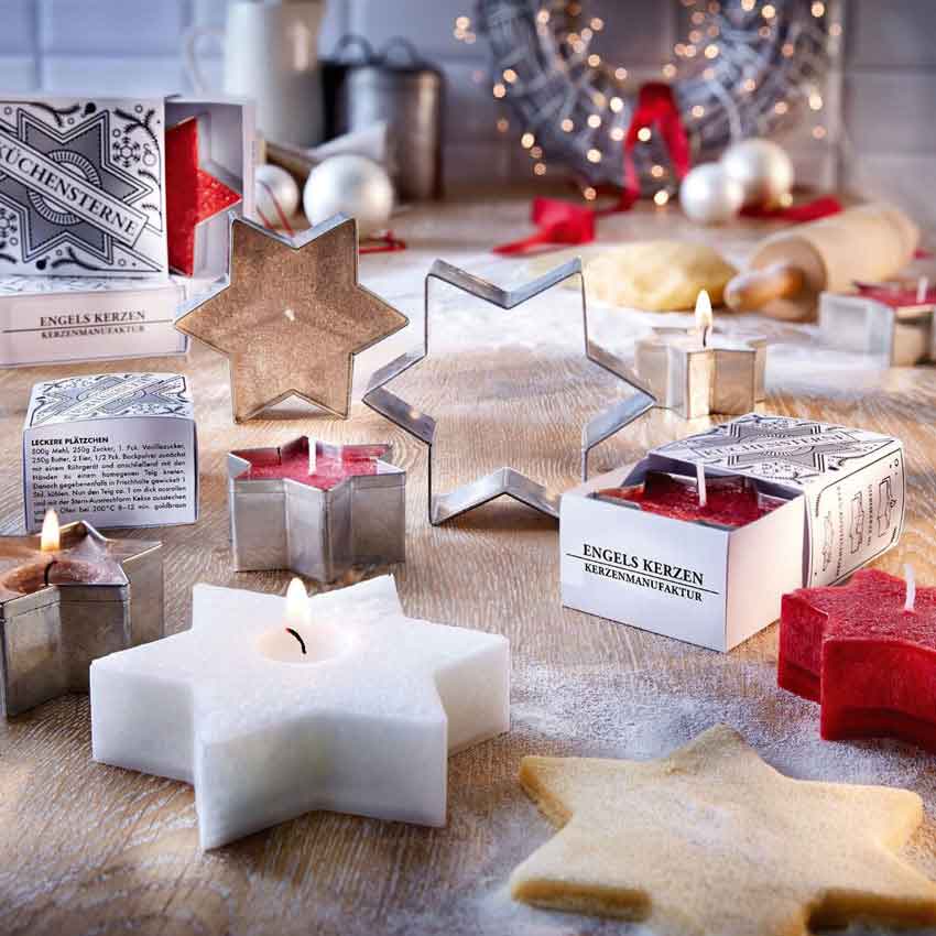 Weihnachtliche Engels Kerzen in Sternform – liebevoll handgegossen und perfekt für festliche Tischdekoration oder stimmungsvolle Winterabende.