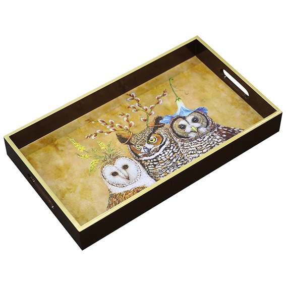 "Owl Family" Wooden Lacquer Tray - Tablett von PPD 