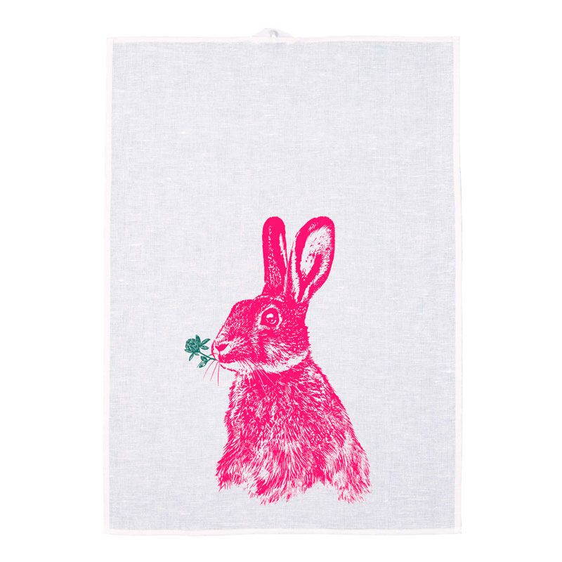 "Glückshase pink" - Geschirrtuch von Frohstoff