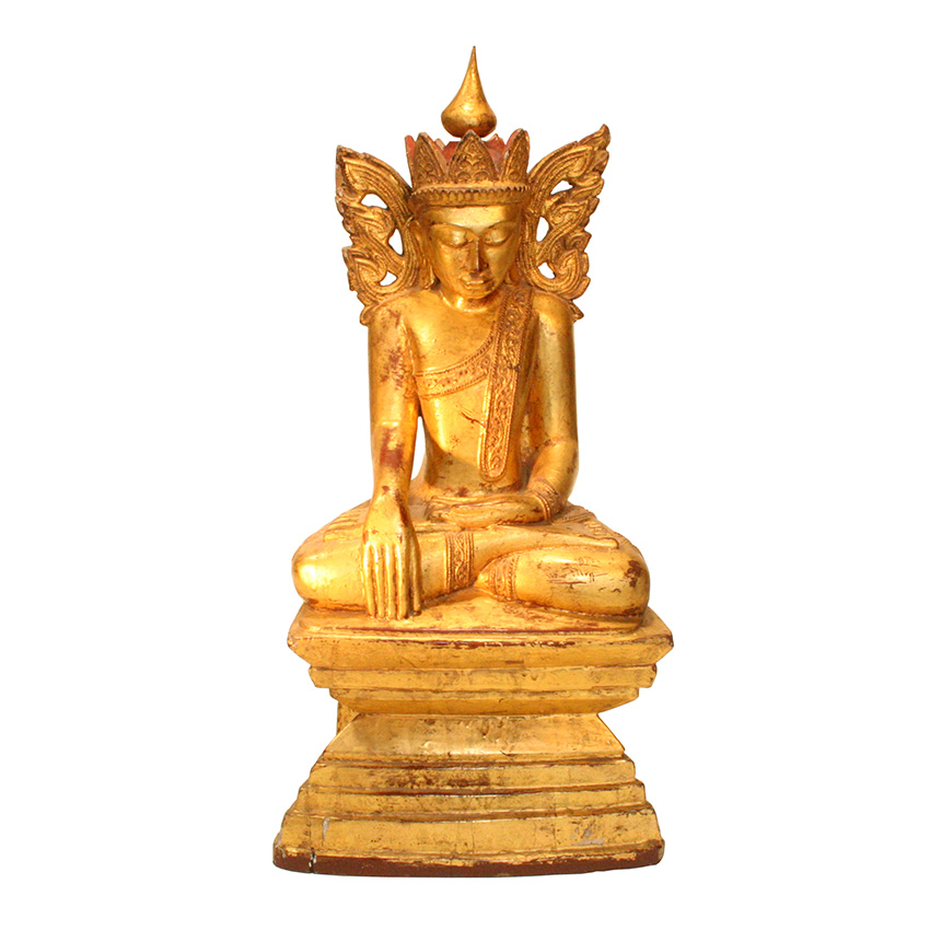 Sitzender Königsbuddha aus Teakholz - Eine besondere Rarität aus Burma