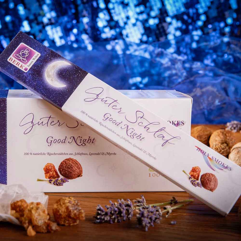 Guter Schlaf Räucherstäbchen von Berk – natürliche Duftmischung mit Lavendel, Myrrhe und Schlafbeere, fördert Entspannung, innere Ruhe und erholsamen Schlaf.