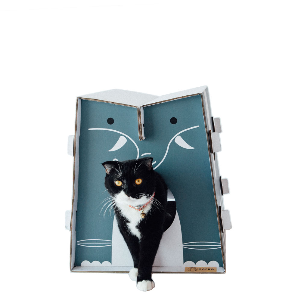 Safari Katzenhaus „Elefant“ von KAFBO – stilvolles Katzenhaus aus robuster Kartonage mit Elefantenmotiv. Nachhaltiger Rückzugsort und Spielplatz für Katzen mit modernem Design.