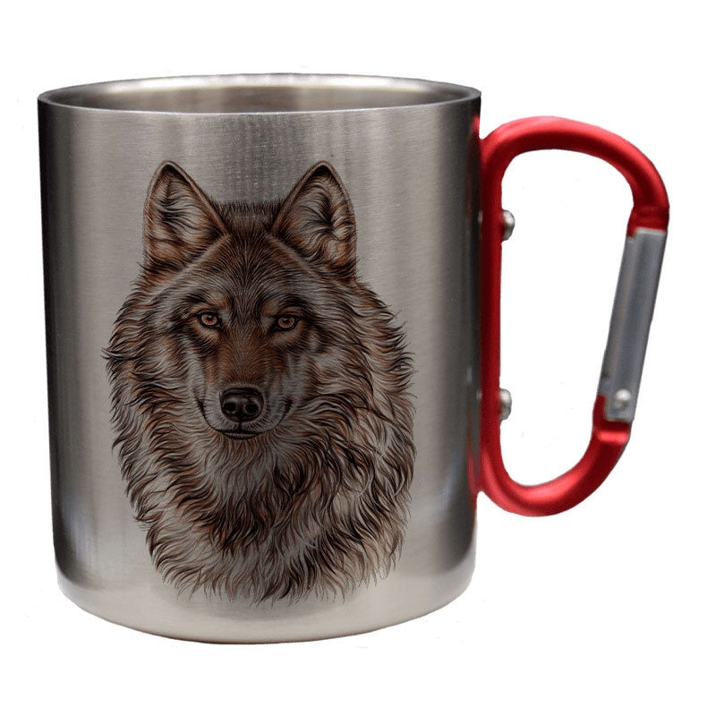 Wolf / die Edelstahltasse mit Karabinerhaken - von 5 Valleys