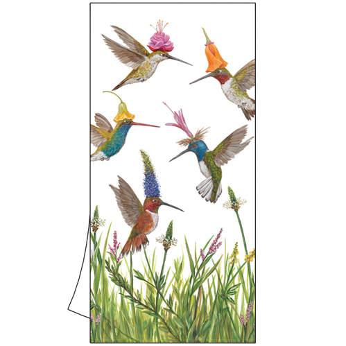 Meadow Buzz PPD Geschirrtuch „Meadow Buzz“ mit bunten Kolibris und Blumen – kunstvolles, naturinspiriertes Design für frische Frühlingsstimmung in der Küche.