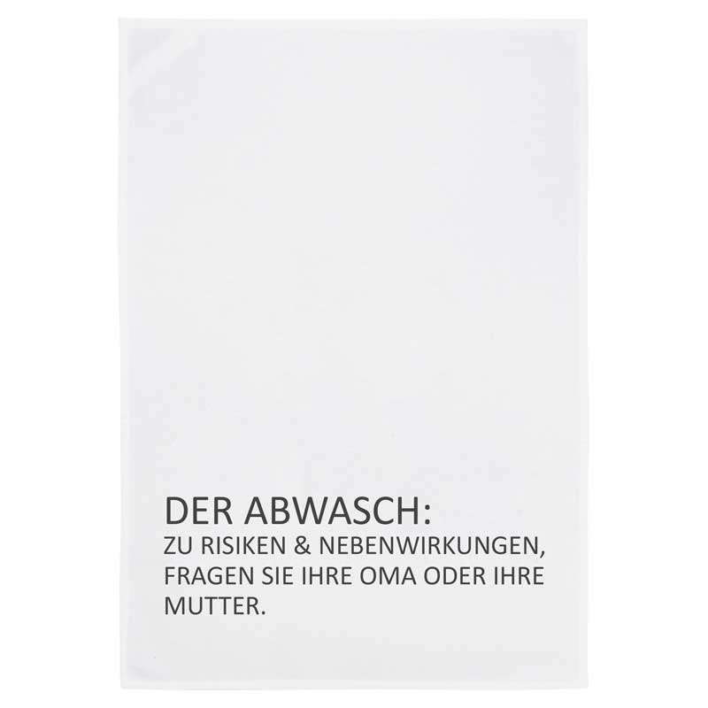 Weil Omas Karo jetzt Pause hat Geschirrtuch von 17;30 mit lustigem Spruch „Der Abwasch: Zu Risiken & Nebenwirkungen fragen Sie Ihre Oma oder Ihre Mutter“ – humorvolles Küchentuch aus Baumwolle.