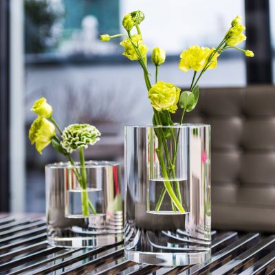 Dioptrics Kristallglasvasen von Gift Company – elegante, zylindrische Glasvasen mit modernem Design, klare Linien und edler Glanz, perfekt für stilvolle Blumenarrangements im zeitlosen Interieur.