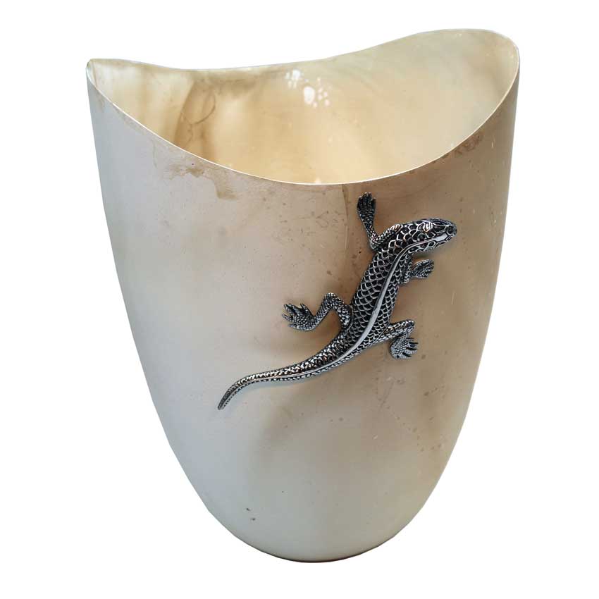Hohe Vase Lizard - Stylische Schalen aus Mangoholz / beige