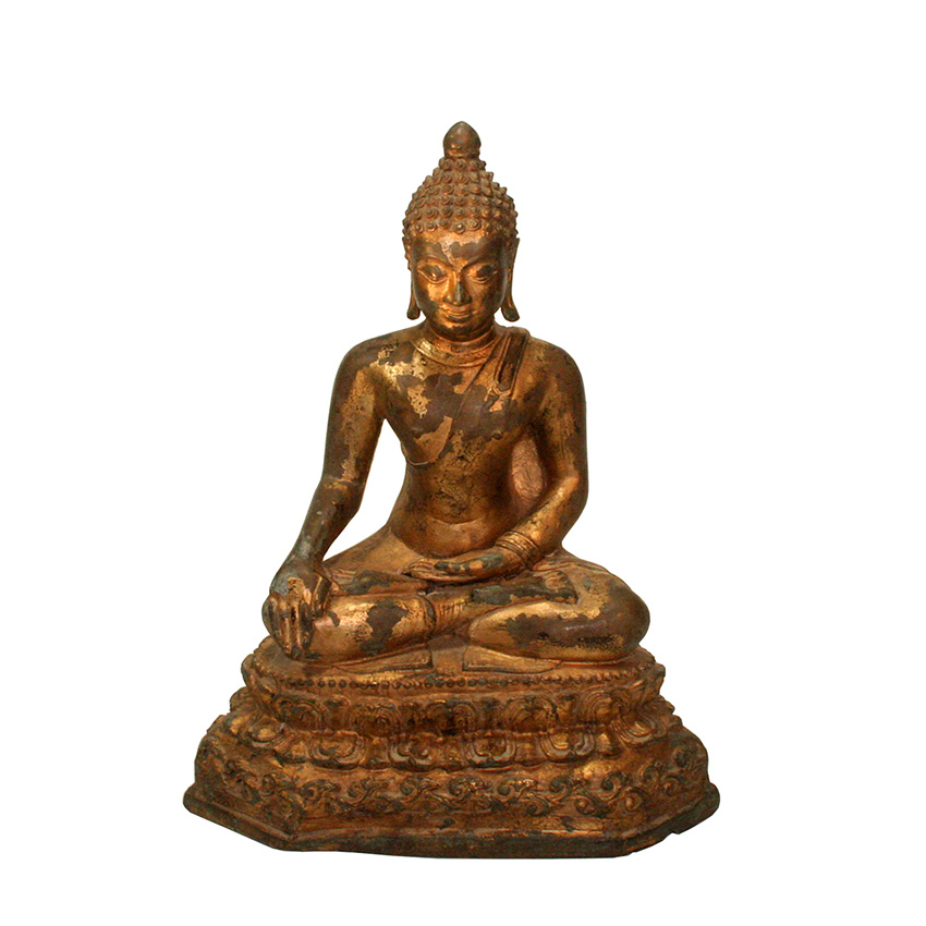 Bronzebuddha im Chiang Saen Stil auf dem Lotosblumenthron