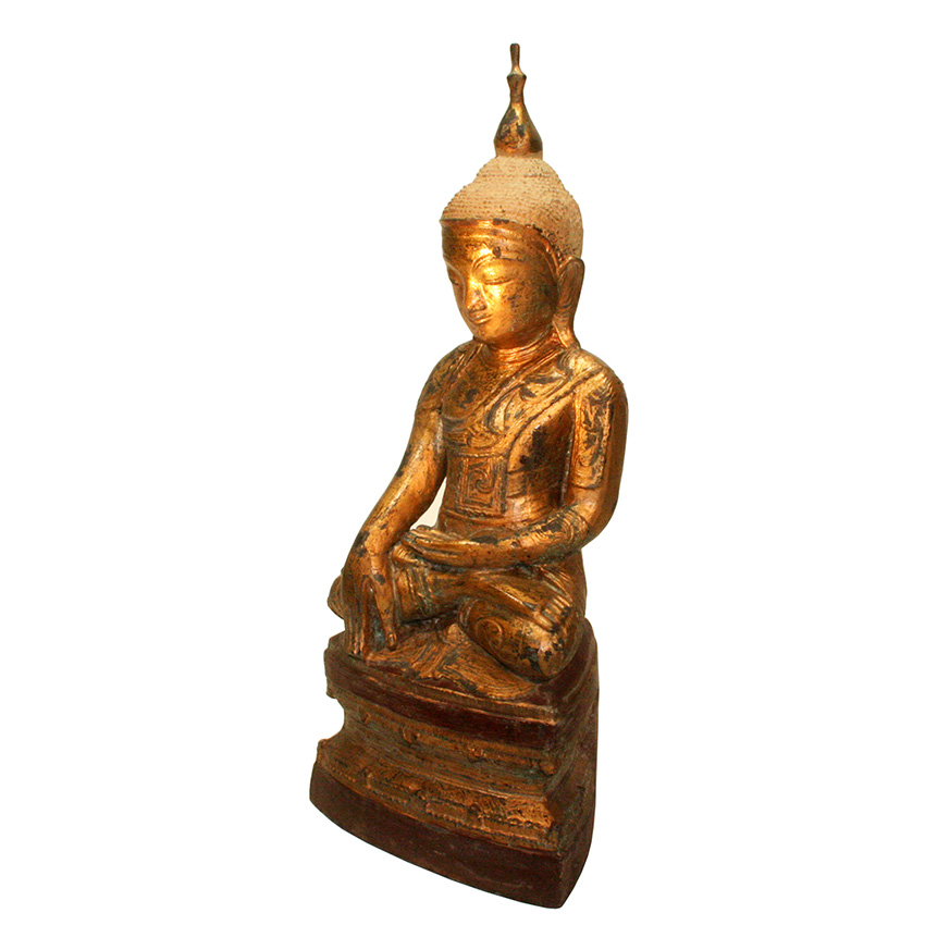 Shan Buddha aus Bronze auf einem Lotosblumenthron